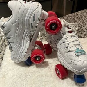 Skechers White Skates with Red and Blue Wheels